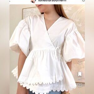 Kiki Vargas x Target White Wrap Blouse with Puff Sleeves